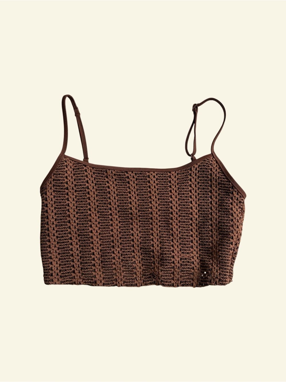 Aerie Cloudweave Crochet Longline Scoop Bikini Set Brown Medium Top Small Bottom - Picture 4 of 8